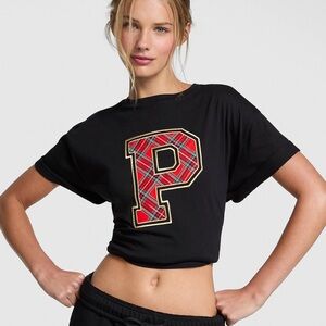 VS PINK -Black T-Shirt with Red Plaid P Logo